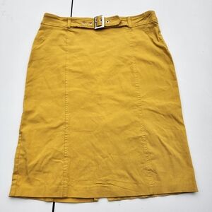 Soho Apparel Skirt Womens Sz L Bright Yellow Mustard Belted Pencil Stretch Sk3